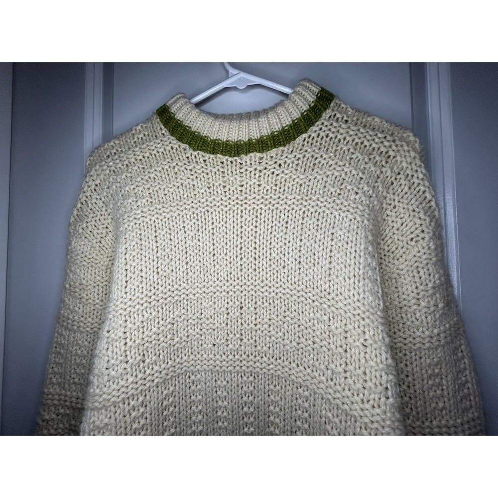 Vintage 80's Webster Wool Knitted Cream And Olive Green Sweater Sz Mens Medium‎